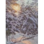Sergei Nikolaievich Andriyaka (Russian b. 1943) Fir trees in the snow; Autumn trees Two, both