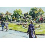 ‡ Stephen Cullen (Irish b.1959) Figures walking through a park Signed and dated '88 Oil on canvas