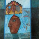 ‡ Marj Bond RSW (Scottish b.1939) Head Hunter Signed and dated 94, and further inscribed and