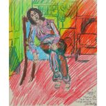 ‡ John Bratby RA (1928-1992) Patti in Miss Selfridge Jump Suit Signed, titled, dated and inscribed