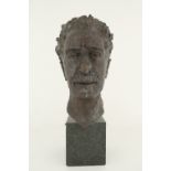 C.B. (20th Century) Portrait of a gentleman Signed with a monogram Bronze, on a marble base 36cm