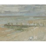 ‡ Peter Greenham RA (1909-1992) Two figures on a beach by a breakwater Signed with initials Oil on