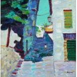 ‡ John Kingsley RSW, PAI (Scottish b.1956) Back street, Ronda, Spain Signed Oil on canvas 51 x