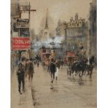 William Walcot RBA, RE (1874-1943) A view of Fleet Street Signed Watercolour and pencil heightened