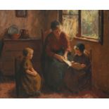 ‡ Bernard Pothast (Dutch 1882-1966) Reading with mother Signed Oil on canvas 54 x 65cm Provenance: