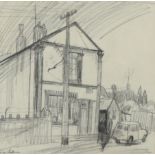 ‡ George Chapman (1908-1993) Street scene with a figure outside a shop Signed Charcoal 30.9 x 31.