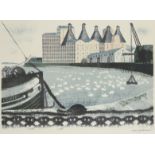 ‡ David Gentleman (b. 1930) Quayside at Misley Signed and dated 66 in plate Lithograph 38.5 x