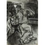 ‡ Peter Howson OBE (Scottish b.1958) A dockside fight Signed Charcoal and white chalk 41 x 29cm