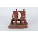 Follower of Kenneth Armitage Two figures seated on a bench Terracotta 26.5 x 29.5cm