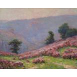 Wynford Dewhurst RBA (1864-1941) Mountainous landscape with pink heather Signed Oil on canvas 38 x