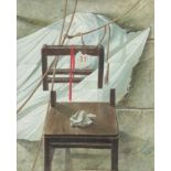 Yao Wei (Chinese 20th Century) Still life with a chair and calendar Signed and further inscribed