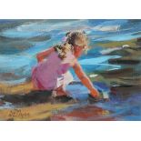 ‡ Dianne Flynn (b. 1939) Girl paddling at Teignmouth Signed Acryllc 25.9 x 36.2cm