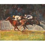 ‡ John Skeaping (1901-1980) Winning Clearly Titled to verso Oil on canvas board 52.8 x 63.8 cm