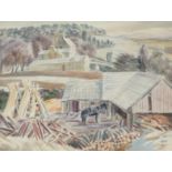 Follower of Paul Nash The Woodyard Bears inscription and titled twice verso Watercolour 39.5 x 49.