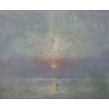 ‡ Fred Cuming RA (b.1930) Last light, Camber Signed Oil on board 59 x 49cm
