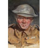 English School c.1930 Portrait of a World War I veteran wearing his decorations Indistinctly