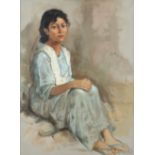 Mohammed Hoessein Enas (Malaysian 1924-1995) Portrait of a young girl seated in a blue dress