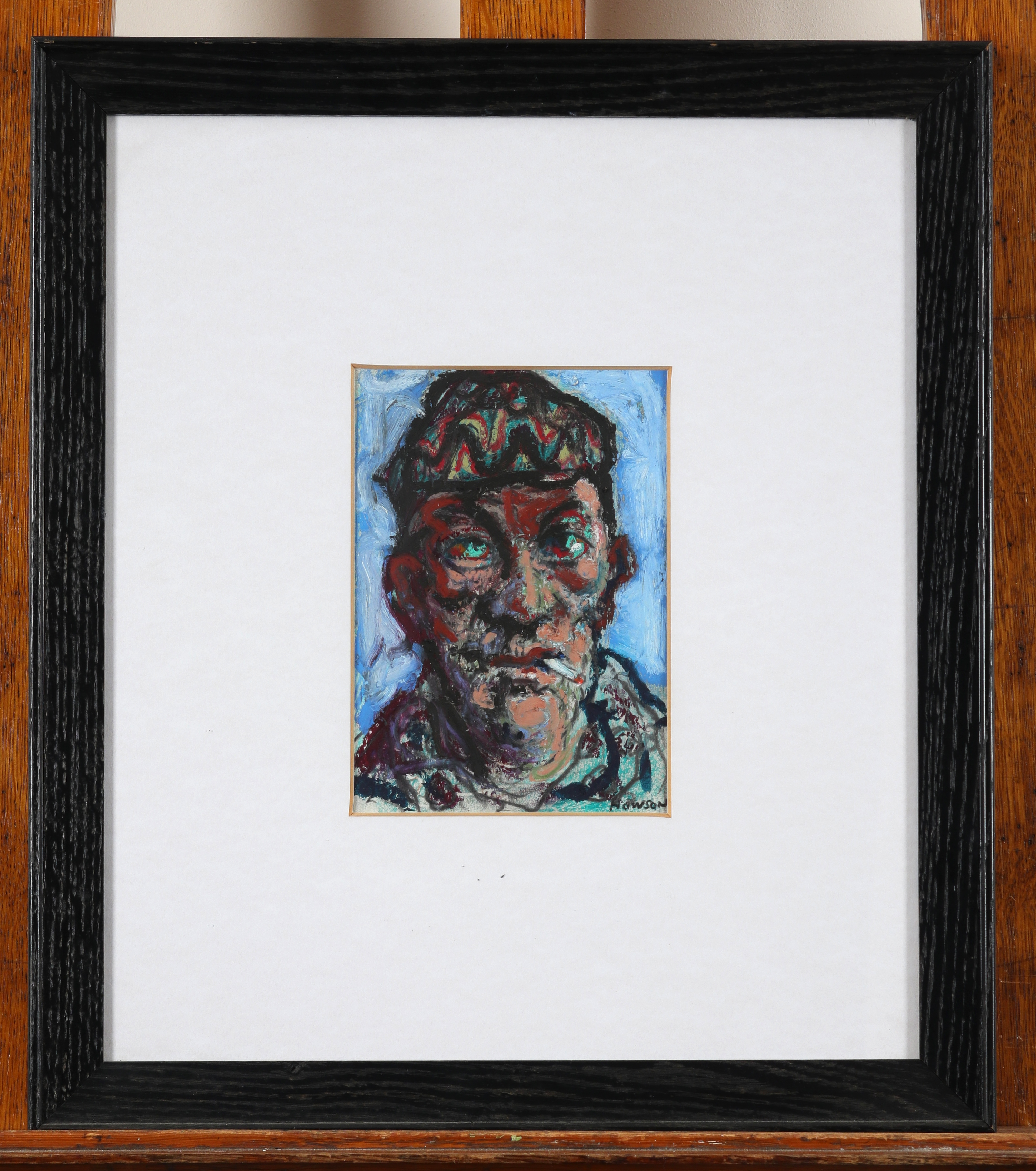 ‡ Peter Howson OBE (Scottish b. 1958) Head and shoulders study of a figure smoking Signed Oil and - Image 2 of 3