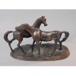 After Mene - Cast bronze figural group of two horses, 24cm long