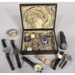 A box containing a collection of vintage gent's wrist watches to include Rotary, Pulsar and others
