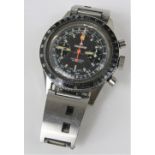 Vintage 1970s gent's stainless steel Chronosport Chronograph wrist watch, the black dial fitted with
