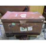 A good quality heavy gauge vintage tan leather travelling trunk with label to interior J Andrews