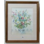 Pam Baldan (20th century) - Still life with jug of wild flowers, watercolour, signed, 42 x 35cm,