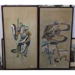 19th century oriental school - Four studies of warriors, watercolour and bodycolour, 87 x 45cm, in