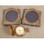 A pair of planished silver photograph frames to accept circular images, 5cm diameter, Birmingham
