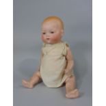 Armand Marseille baby 341 model doll, with bisque head, wooden limbs, closed mouth and sleeping