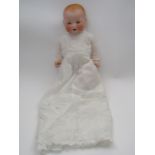 Armand Marseille 351/6k bisque headed baby doll with open mouth and one tooth, with articulated