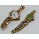 Vintage 1920s 9ct gold lug head watch, with typical enamel dial and 9ct gate-link strap, 20 grams