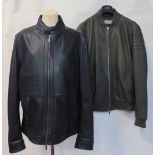 Two Hugo Boss leather jackets, one black 'lamb nappa', the other grey, no sizes shown, approx 44"