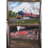 Edward Hobbins (20th century British school) - Two studies of steam locomotives, The Princess