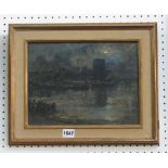 W Maitland (early 20th century school) - Study of a moonlit harbour scene, oil on board, signed