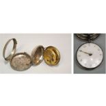 Interesting early 19th century silver fusee pocket watch by Joseph Grundy, the enamel dial with