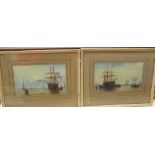 19th century British school - Marine scenes with shipping, oil on card, 11 x 18cm framed