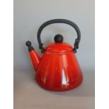 Le Creuset enamel whistling kettle, with flambe red finish, 24 cm high