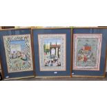 A set of three Moghul type watercolour and body colour subjects including an elephant, rider and