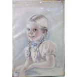 Eileen Chandler (British 1904-c1988), half length study of a little girl in a striped dress,