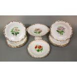 A collection of 19th century dessert wares with painted botanical sprays comprising a high comport