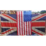 Good large antique stitched Union Jack flag together with a further American stars and stripes