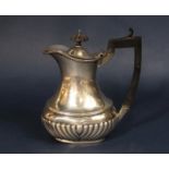 Possibly Edwardian silver baluster bachelor hot water pot, with part fluted decoration, maker