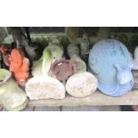 A quantity of weathered contemporary garden ornaments to include gnomes, geese, various figures,