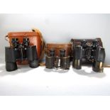 Three pairs prismatic binoculars to include Ross 8.40 and 8.24 stereo prism, plus a pair of Japanese