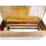 Early 20th century rosewood and boxwood inlaid music box, with part fitted interior, playing