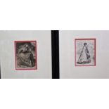 A collection of seven 19th century black and white engravings of illustrations including male and