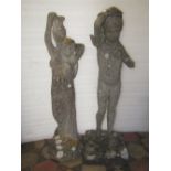 A weathered cast composition stone statue/study of a standing boy nude clutching a scarf and