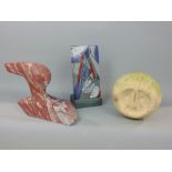 Two interesting carved hardstone sculptures of modernist form, one depicting a figure with raised