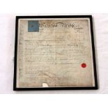 An early 19th century share certificate document between John Pleurs and John Bilke, five shares